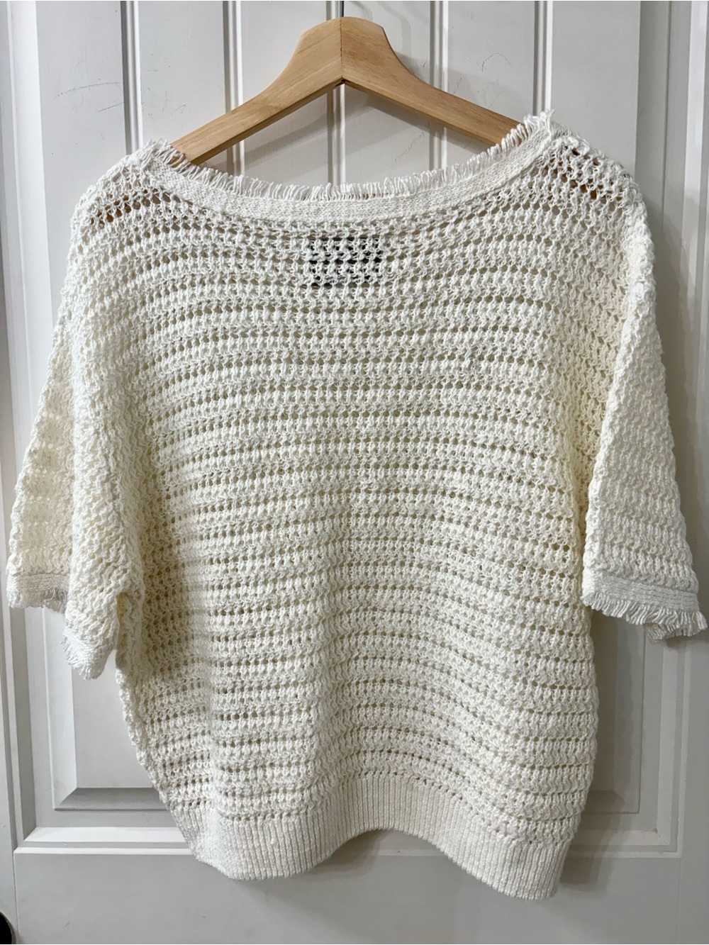 Brochu Walker Simi Fringe Pullover Cream Short-Sleeve Linen Sweater - Picture 13 of 14